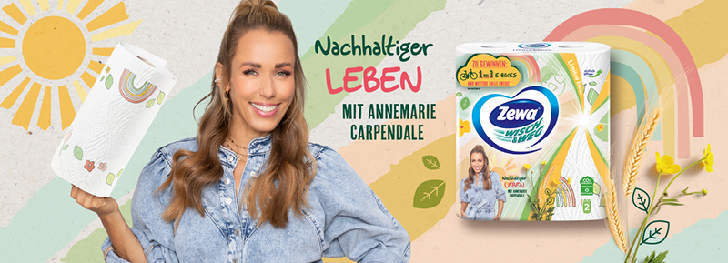 Nachhaltiger Leben mit Anne-Marie Carpendale für Zewa Kampagne mit Limited Edition Verpackung.